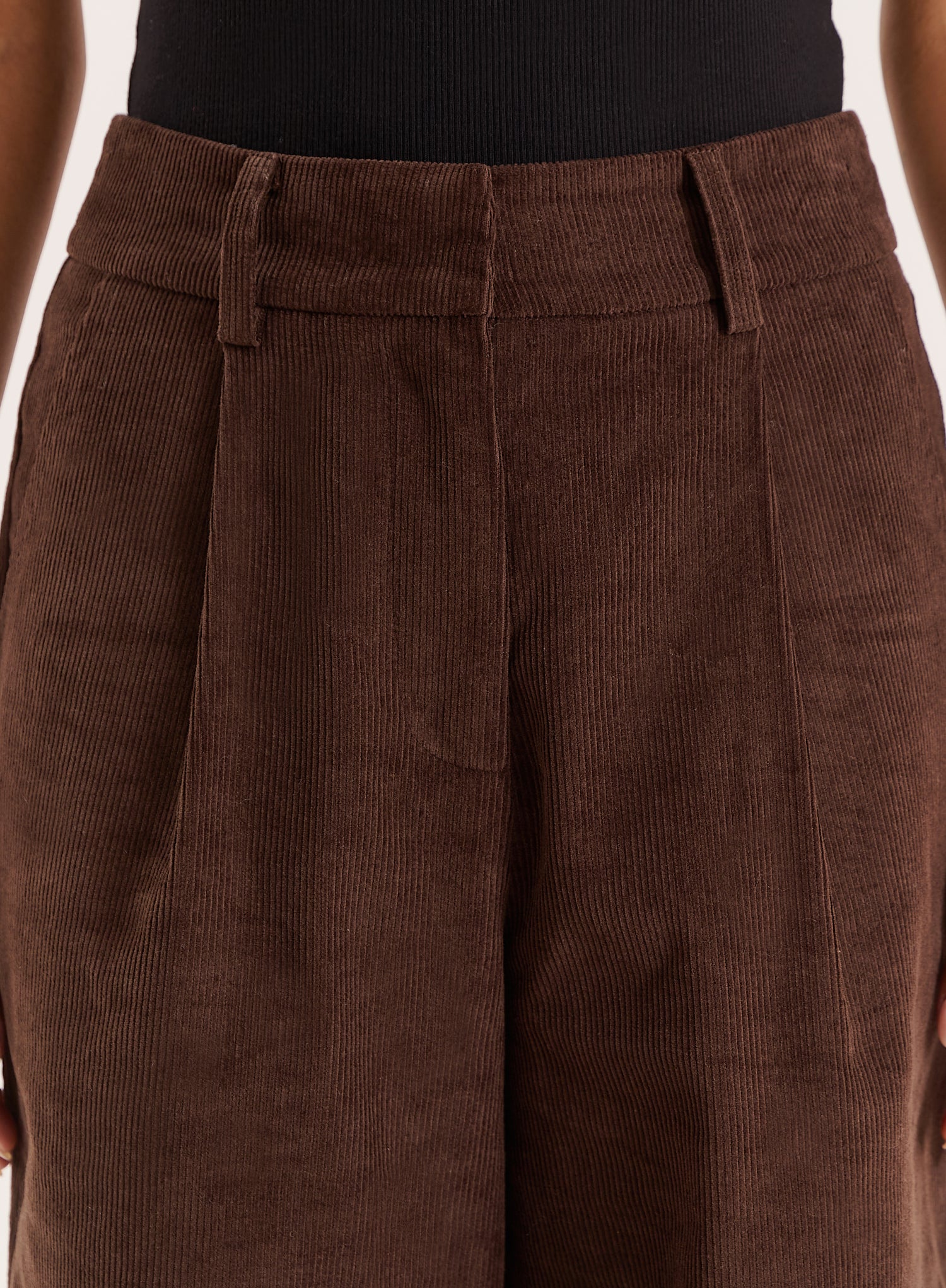 Chocolate Belted Turn Up Cord Wide Leg Trousers - Hughes